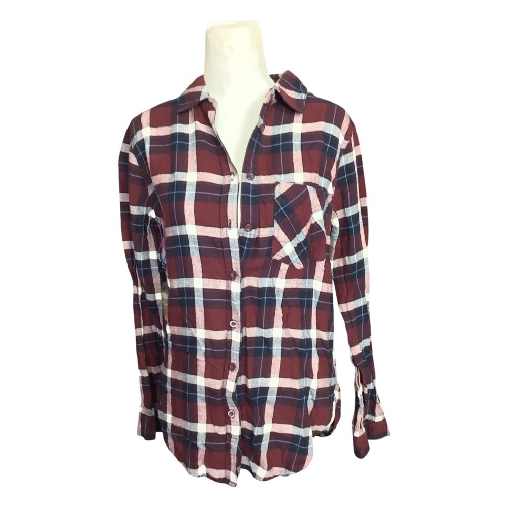 Garage Burgundy and White Plaid Casual Shirt